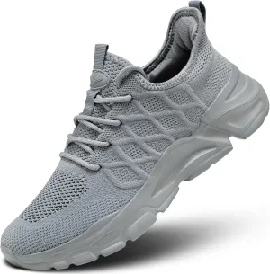 Mens Running Shoes Slip on Walking Tennis Sneakers Lightweight Breathable Casual Soft Sole Mesh Workout Sports Shoes Grey