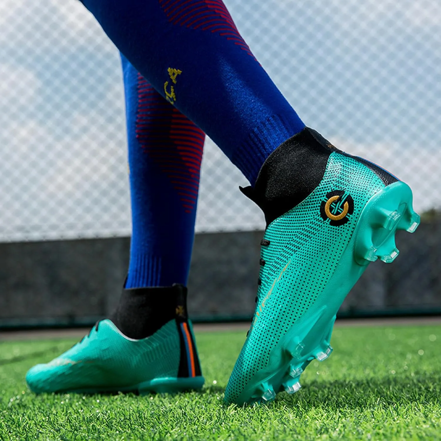 Men's Soccer Cleats Football Shoes with Non-Slip Spikes High-Tops Lace-Up Ankle Support Outdoor Firm Ground Turf Baseball Lacrosse Combat Boots