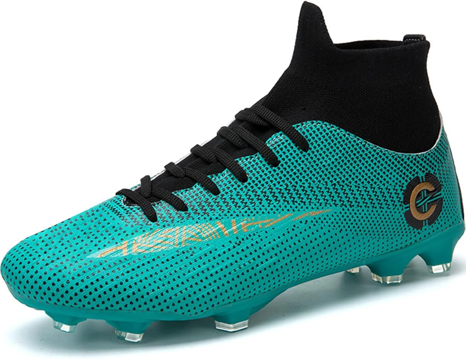 Men's Soccer Cleats Football Shoes with Non-Slip Spikes High-Tops Lace-Up Ankle Support Outdoor Firm Ground Turf Baseball Lacrosse Combat Boots