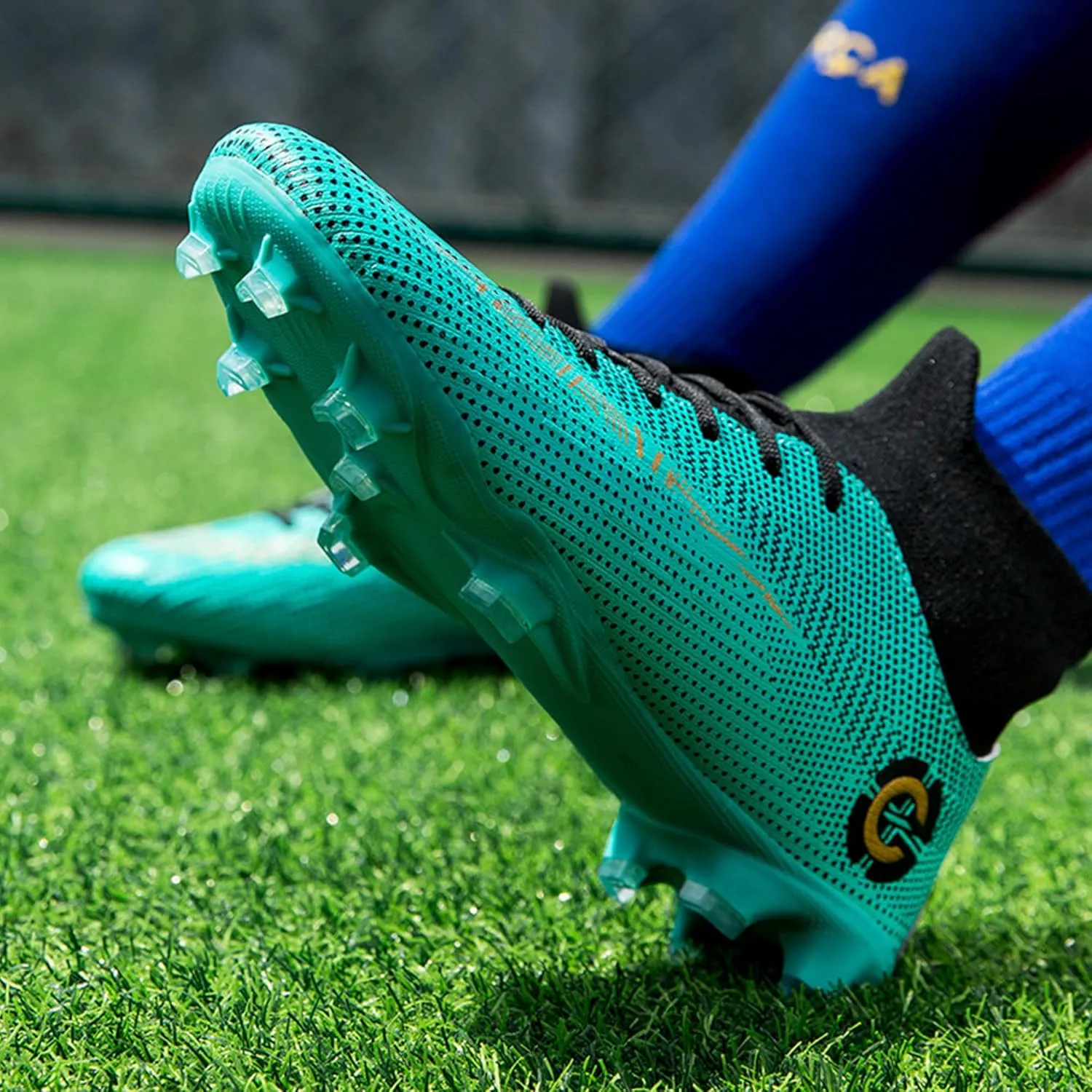 Men's Soccer Cleats Football Shoes with Non-Slip Spikes High-Tops Lace-Up Ankle Support Outdoor Firm Ground Turf Baseball Lacrosse Combat Boots