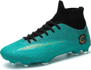 Men's Soccer Cleats Football Shoes with Non-Slip Spikes High-Tops Lace-Up Ankle Support Outdoor Firm Ground Turf Baseball Lacrosse Combat Boots