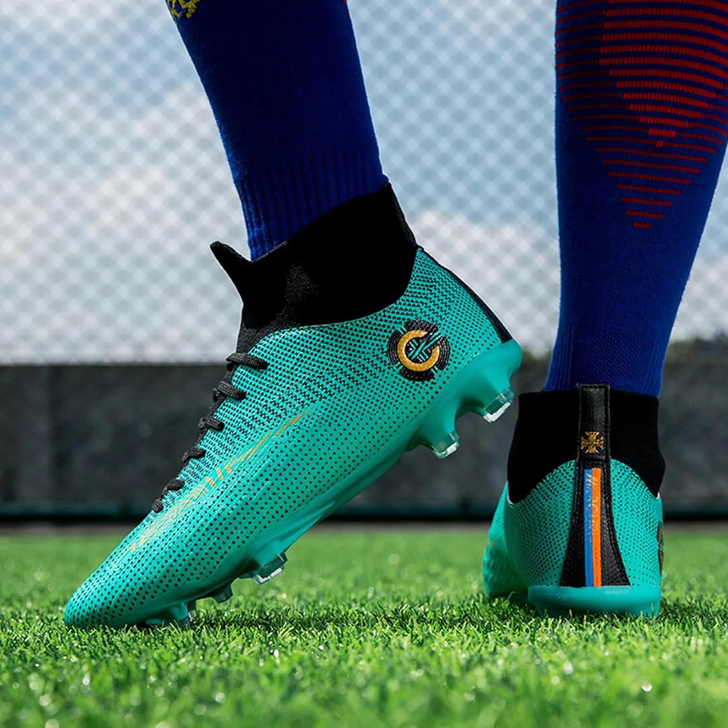 Men's Soccer Cleats Football Shoes with Non-Slip Spikes High-Tops Lace-Up Ankle Support Outdoor Firm Ground Turf Baseball Lacrosse Combat Boots