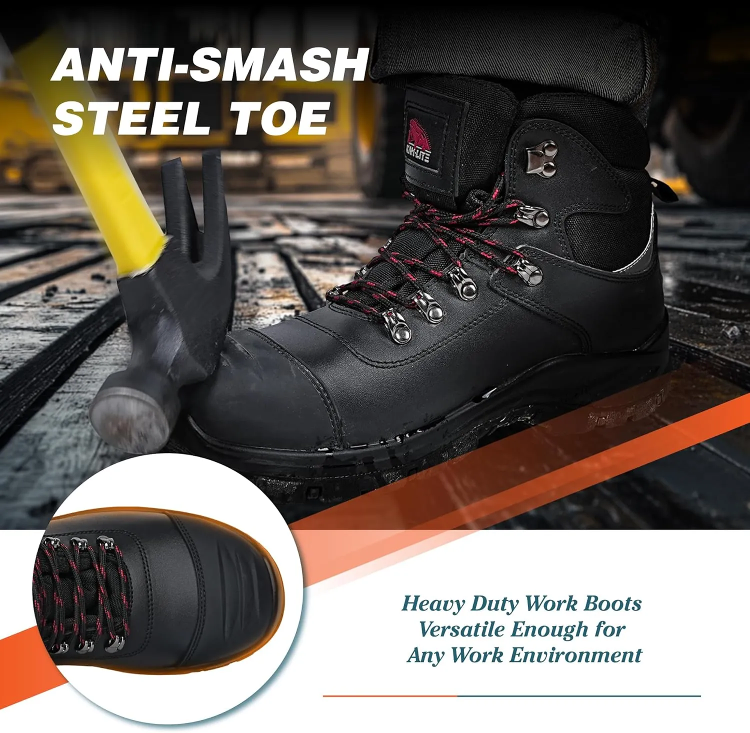Mens Steel Toe Work Boots, Waterproof Puncture Resistant, Anti-Slip, Shock-Absorbing, Comfortable Heavy Duty Durable Leather Industrial Construction Safety Boots