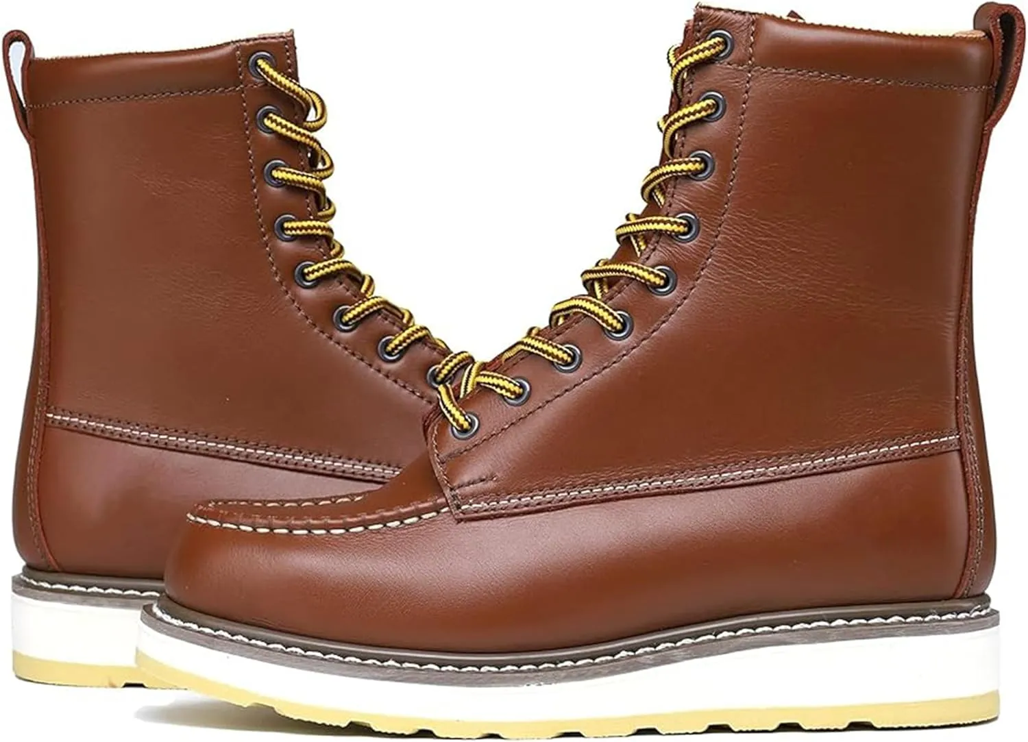 Men's Stylish Classic 4", 6", & 8" Soft Moc Toe & Steel Toe EH Leather SureTrack Work Boots with Non-Slip Wedge Outsole & Goodyear Storm Welt