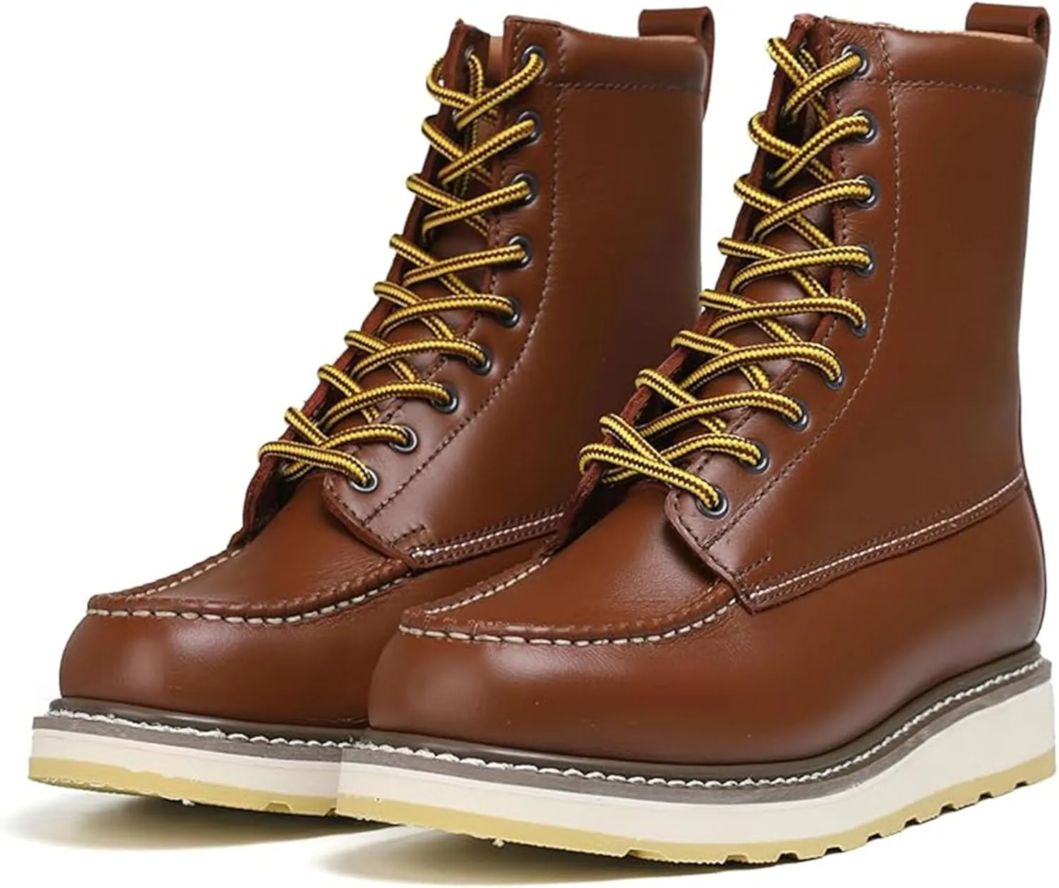 Men's Stylish Classic 4", 6", & 8" Soft Moc Toe & Steel Toe EH Leather SureTrack Work Boots with Non-Slip Wedge Outsole & Goodyear Storm Welt