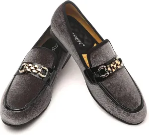 Men's Velvet Loafers,Mens Dress Shoes with Gold Chain, Slip On Flats Smoking Slippers Penny Shoes for Men
