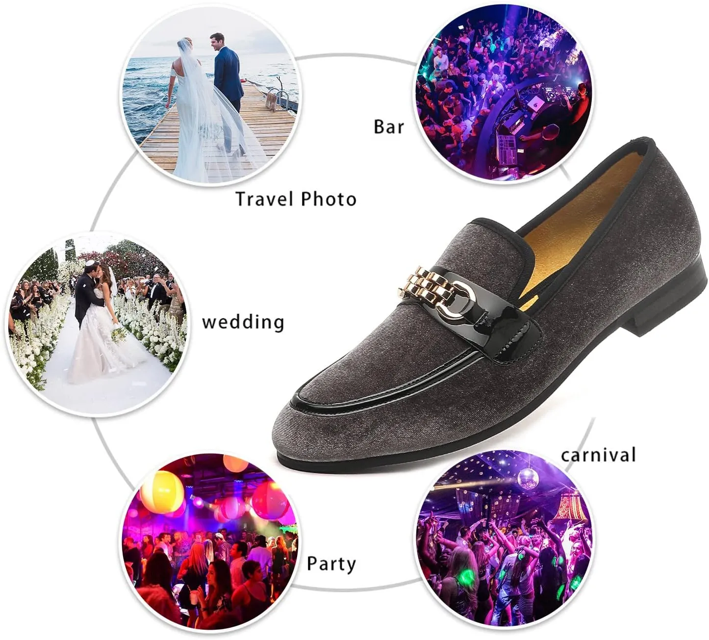 Men's Velvet Loafers,Mens Dress Shoes with Gold Chain, Slip On Flats Smoking Slippers Penny Shoes for Men