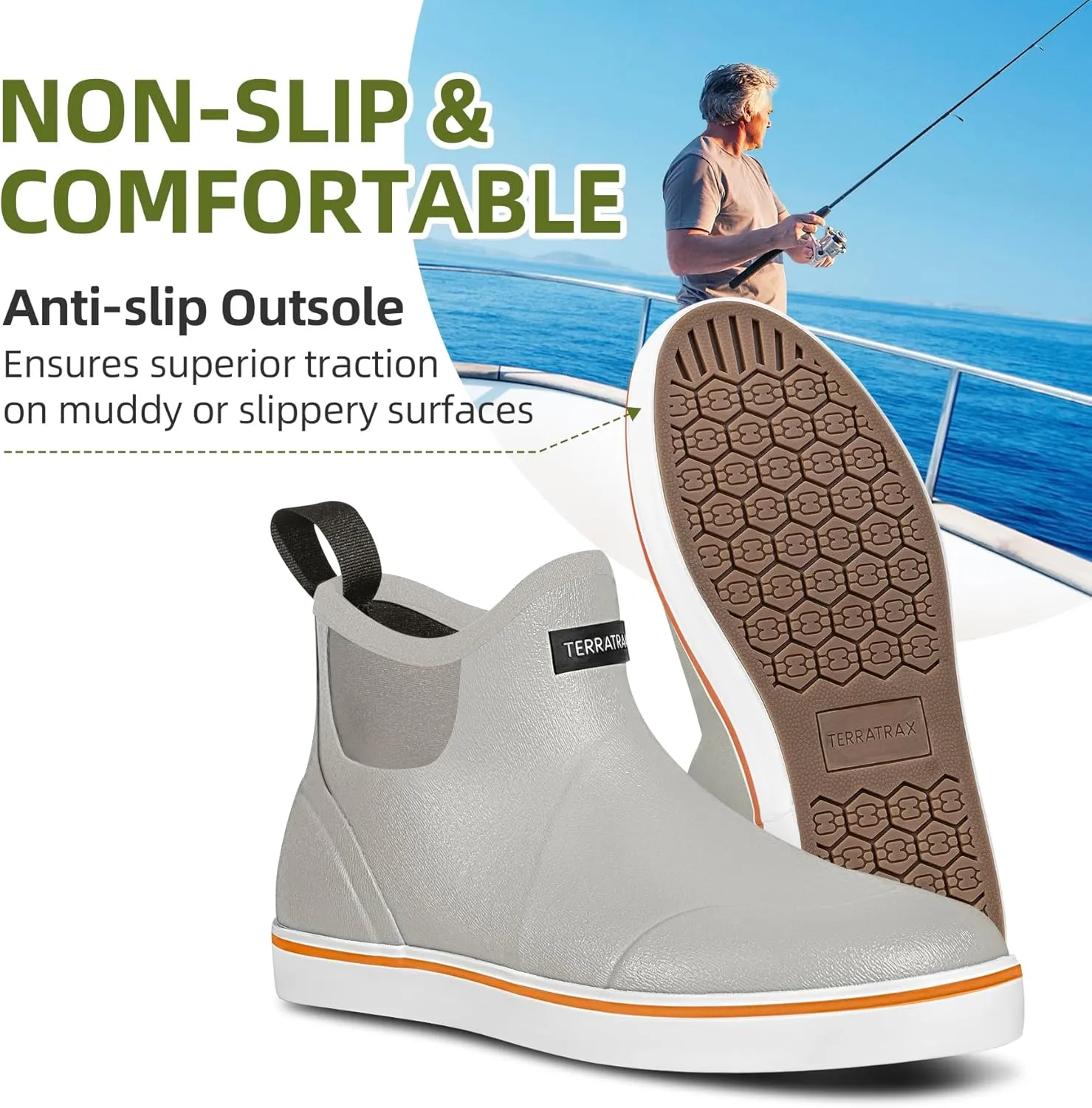 Men's Waterproof Deck Rain Boots - Anti-Slip Rubber Ankle Boots for men, ideal for Fishing and Boating, All-Season