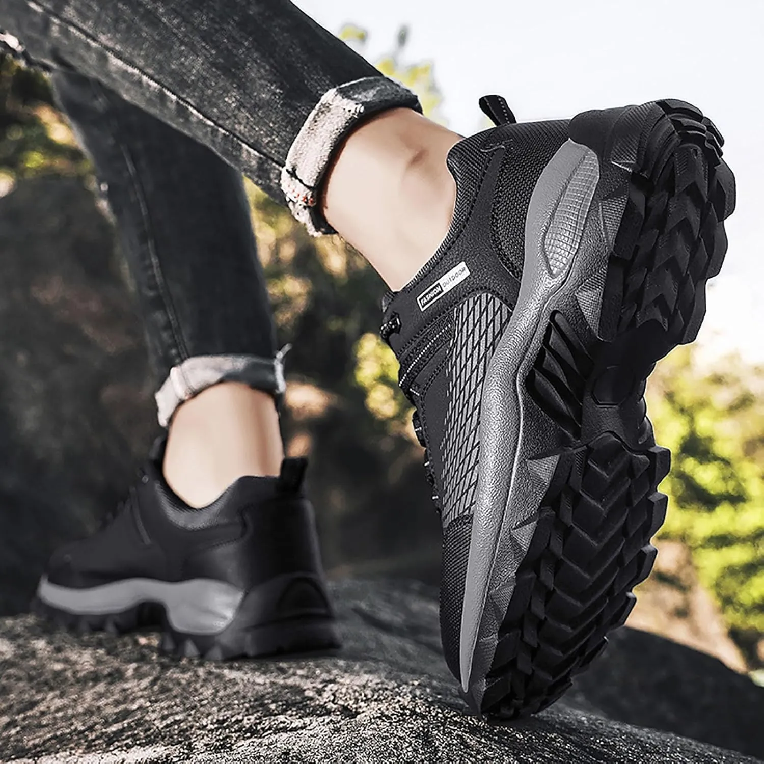 Men's Waterproof Hiking Shoes Leather Low-Top Hiking Shoes for Outdoor Climbing Trekking Camping Walking Mountaineering Boots with Arch Support Men Daily Work Shoe