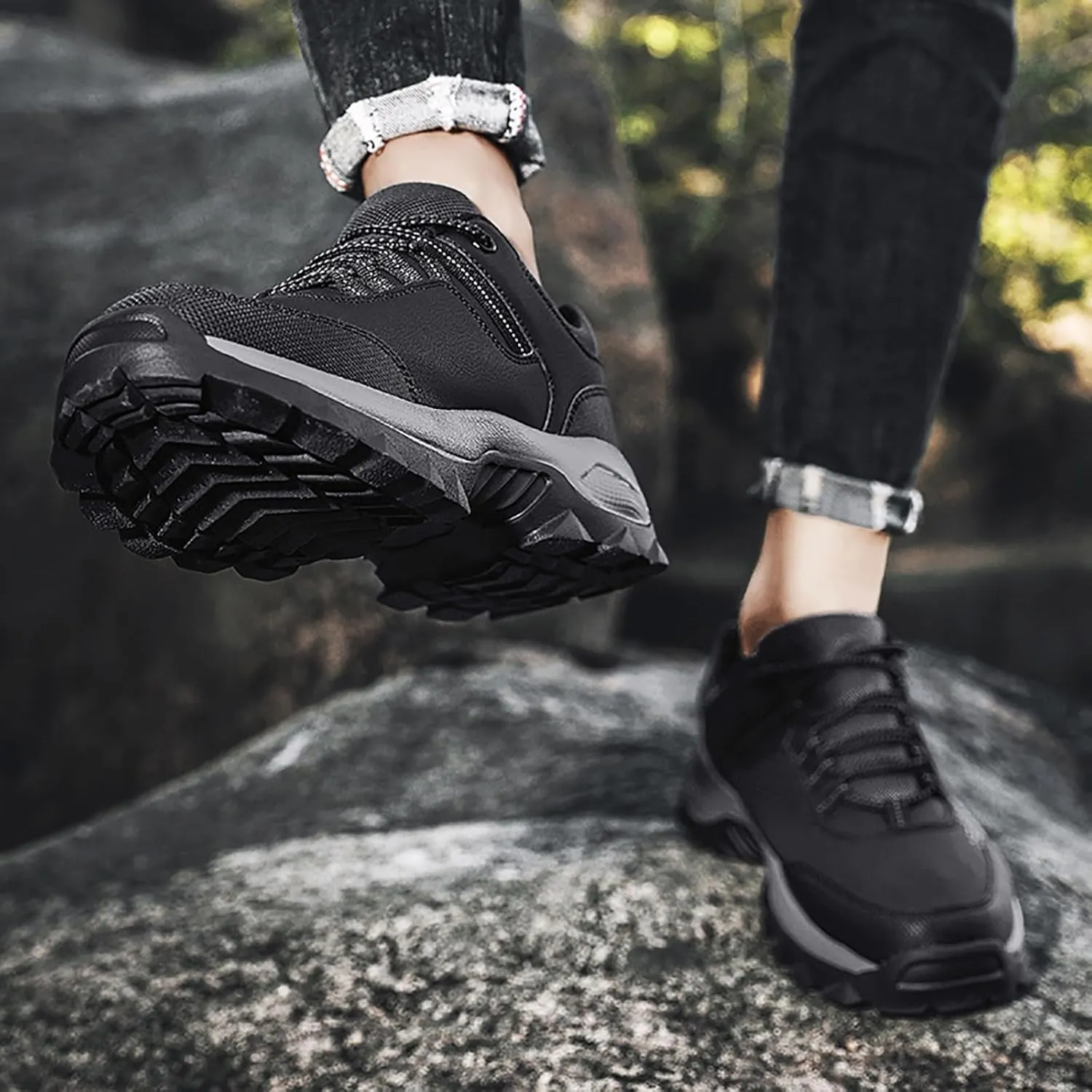 Men's Waterproof Hiking Shoes Leather Low-Top Hiking Shoes for Outdoor Climbing Trekking Camping Walking Mountaineering Boots with Arch Support Men Daily Work Shoe
