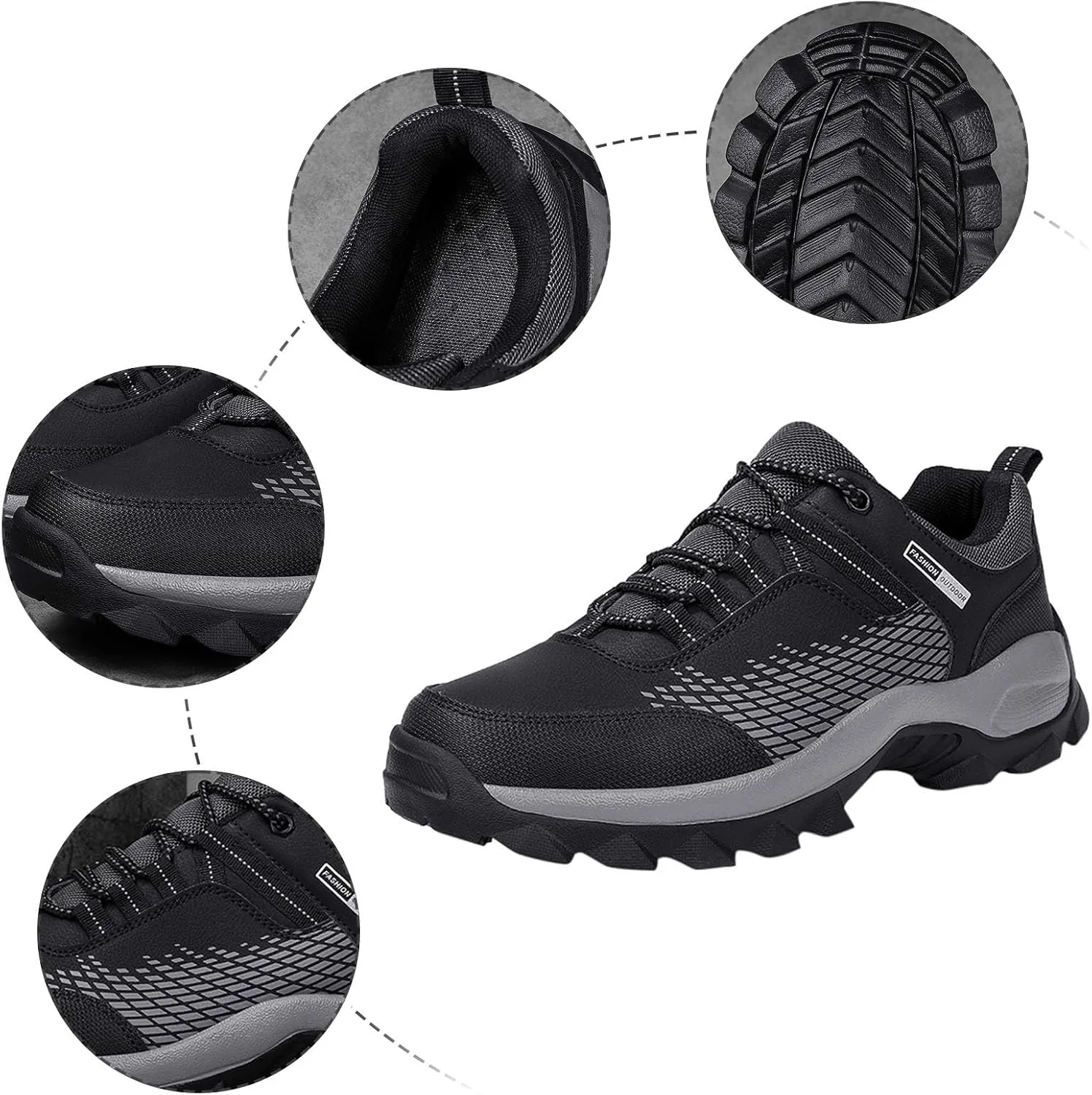 Men's Waterproof Hiking Shoes Leather Low-Top Hiking Shoes for Outdoor Climbing Trekking Camping Walking Mountaineering Boots with Arch Support Men Daily Work Shoe