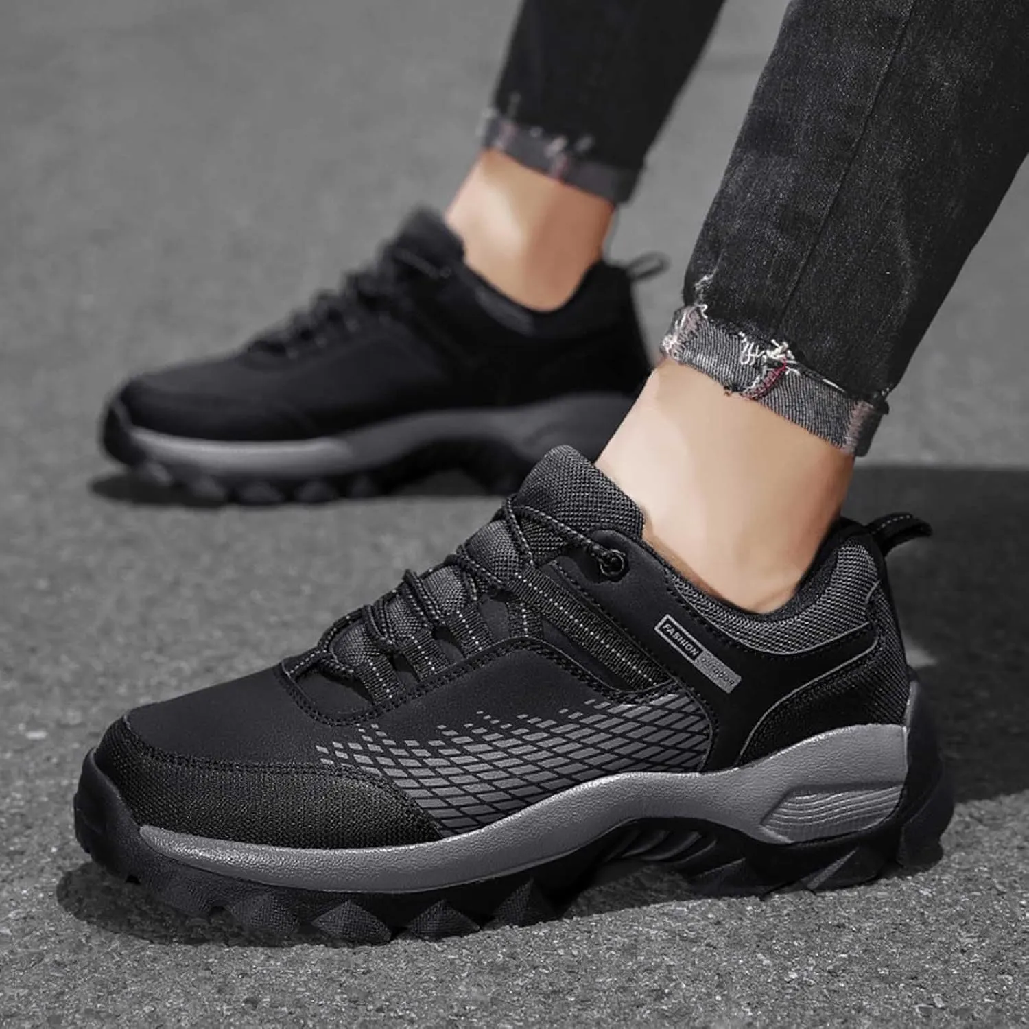 Men's Waterproof Hiking Shoes Leather Low-Top Hiking Shoes for Outdoor Climbing Trekking Camping Walking Mountaineering Boots with Arch Support Men Daily Work Shoe