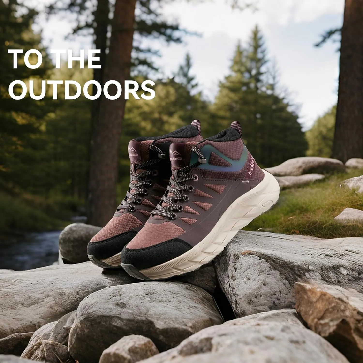 Men's Waterproof Slip Resistant Outdoor Ankle High Boots Trails Womens Relaxed Fit Lightweight Hiking Walking Casual Hunting Workout Shoes Rainproof Lace up
