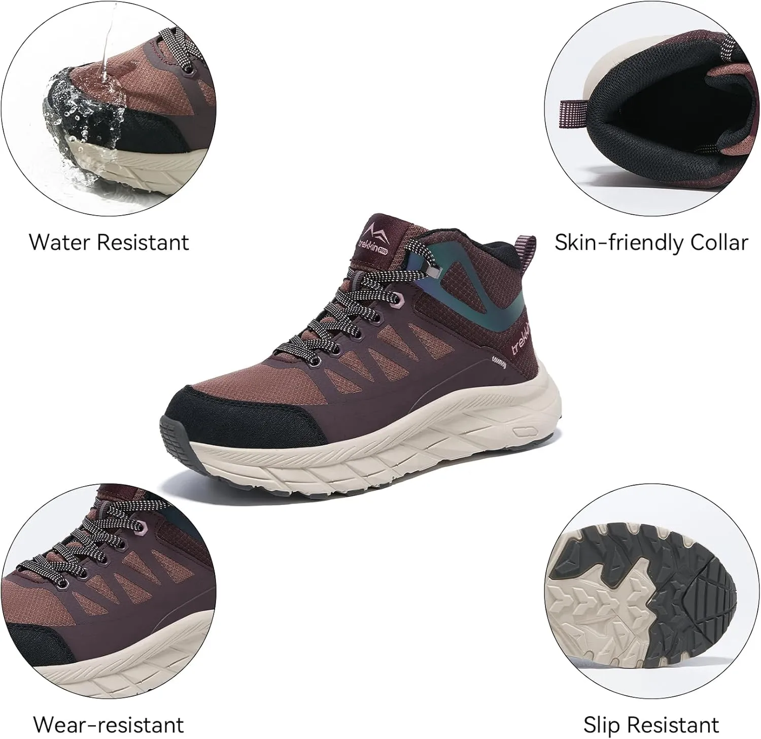 Men's Waterproof Slip Resistant Outdoor Ankle High Boots Trails Womens Relaxed Fit Lightweight Hiking Walking Casual Hunting Workout Shoes Rainproof Lace up