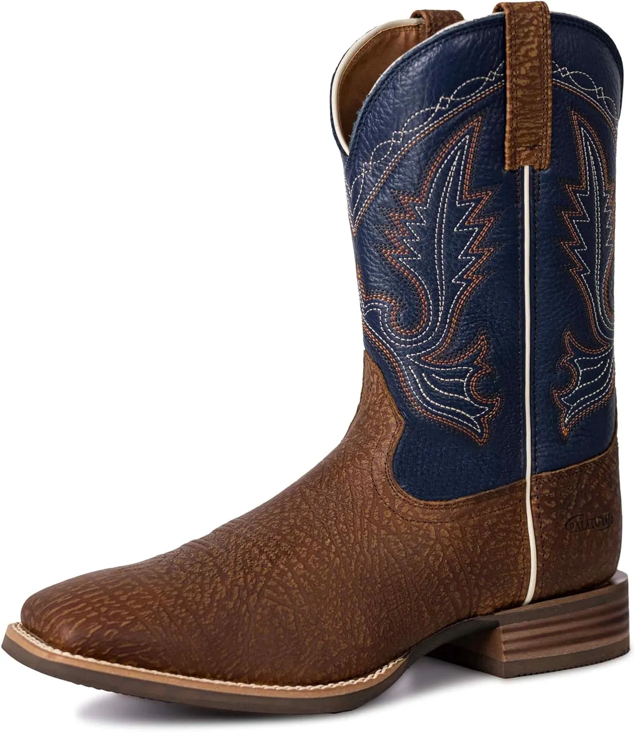 Men’s Western Cowboy Boots, Fashionable Embroidered Full Grain Leather, Square Toe Pull-On, 4-Layer Composite Sole, Slip-Resistant Work & Riding Boots