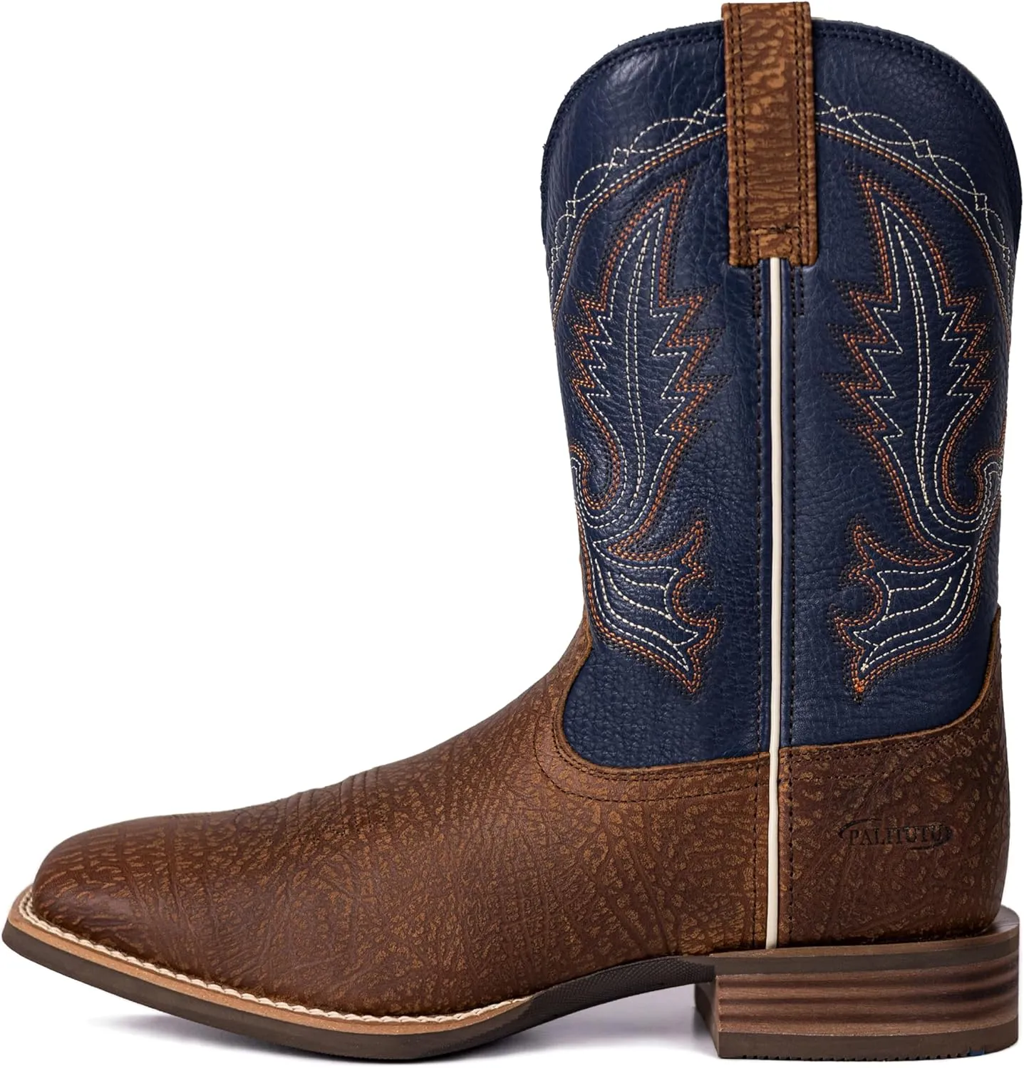 Men’s Western Cowboy Boots, Fashionable Embroidered Full Grain Leather, Square Toe Pull-On, 4-Layer Composite Sole, Slip-Resistant Work & Riding Boots