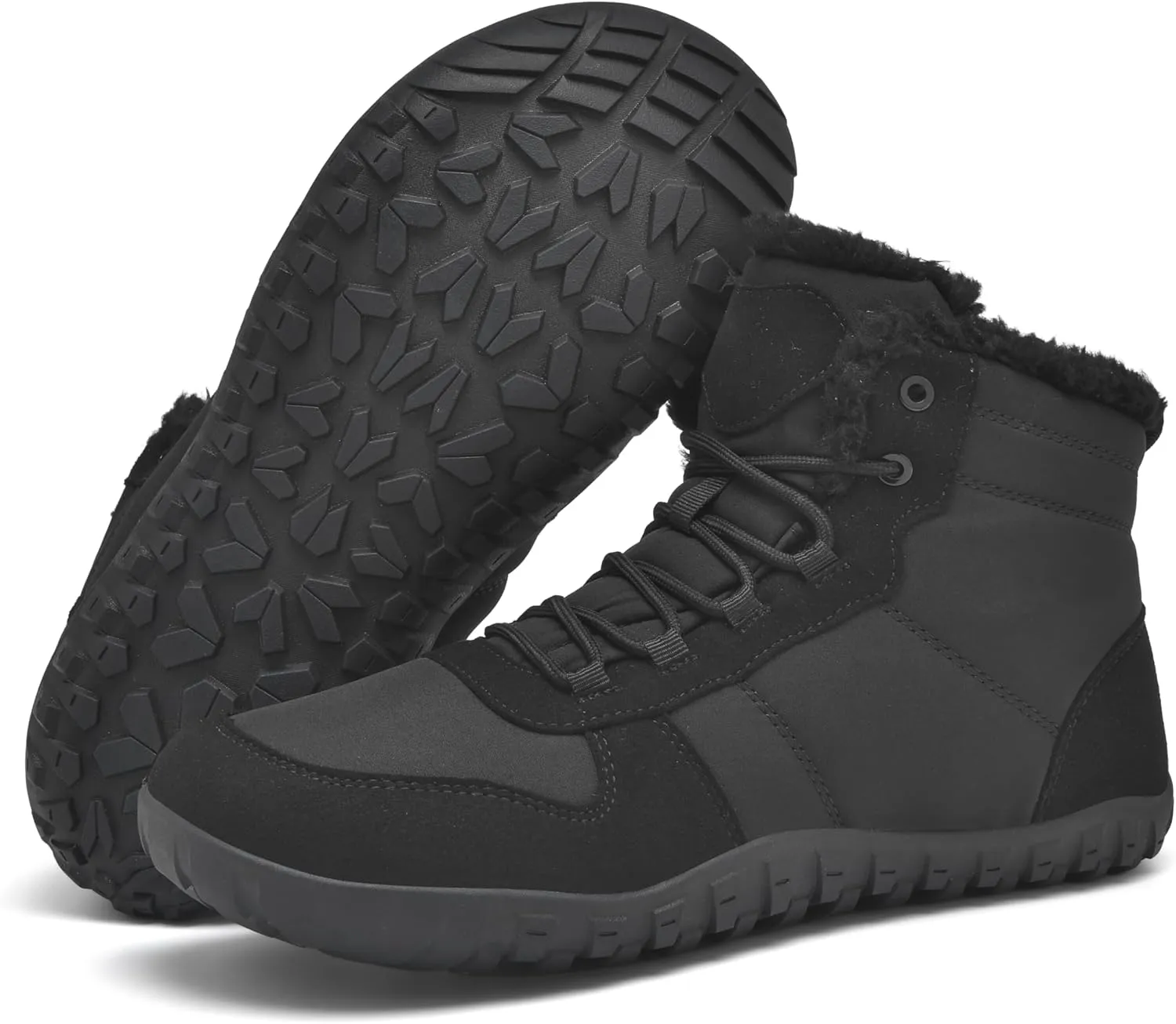 Mens Winter Barefoot Boots Insulated Warm 丨 Fur Lined Minimalist Snow Shoes 丨 Wide Toe Box   Drop Zero Sole