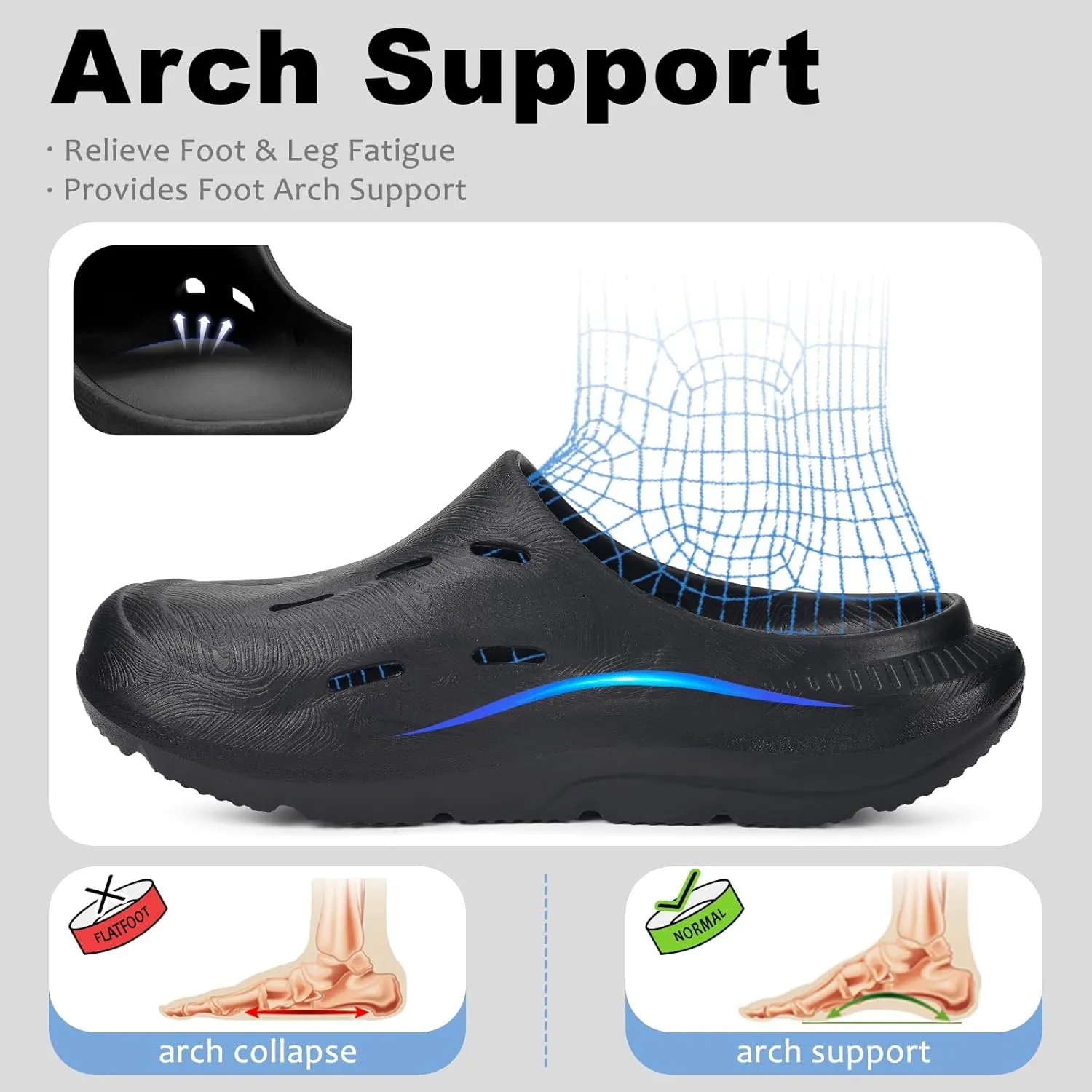 Mens Womens Wide Width Recovery Sandals Sport Slides with Plantar Fasciitis Arch Support Orthotic Clogs Shoes Comfortable Thick Cushion Shower Slippers