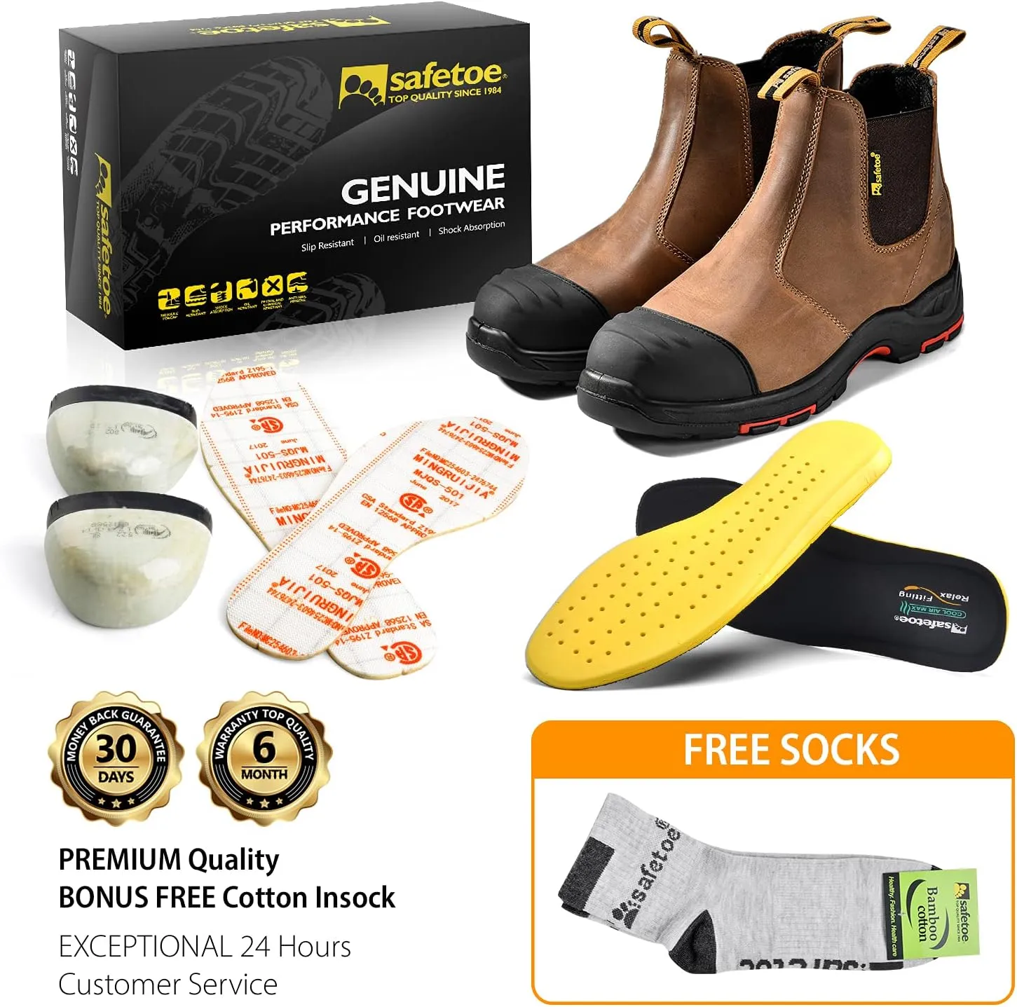 Mens Work Boots Steel Toe Chelsea Safety Boots Cow Leather Waterproof Lightweight Working Shoes