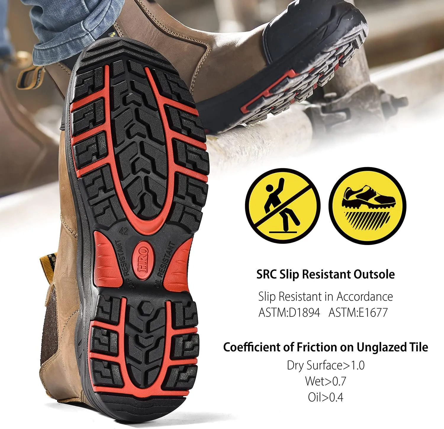Mens Work Boots Steel Toe Chelsea Safety Boots Cow Leather Waterproof Lightweight Working Shoes