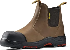 Mens Work Boots Steel Toe Chelsea Safety Boots Cow Leather Waterproof Lightweight Working Shoes