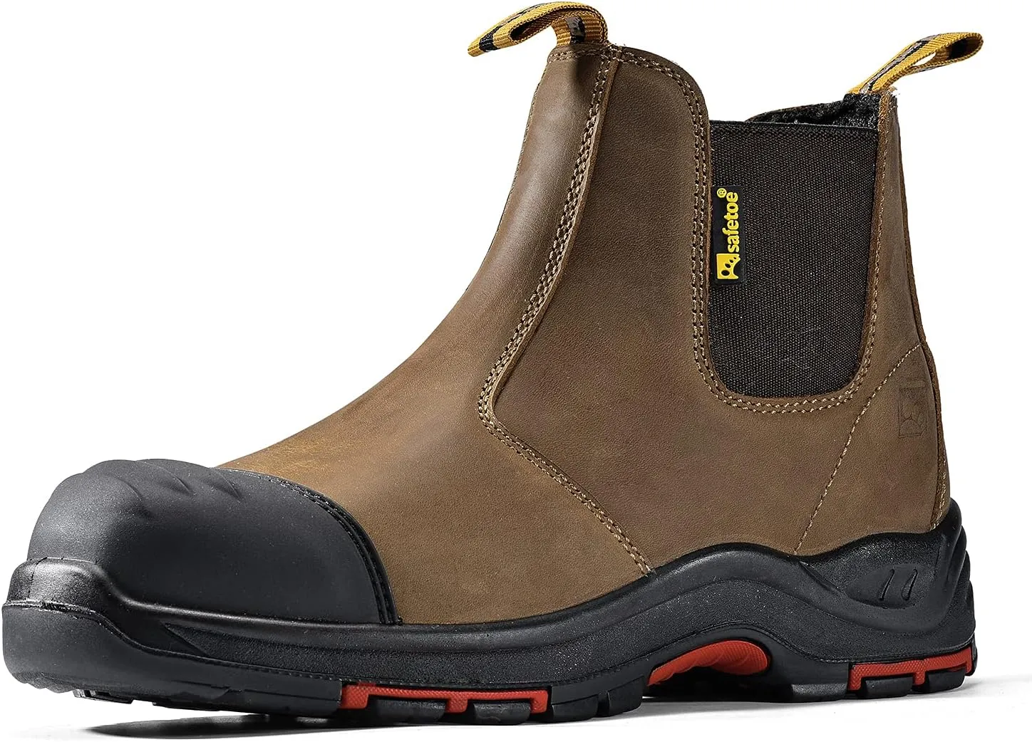 Mens Work Boots Steel Toe Chelsea Safety Boots Cow Leather Waterproof Lightweight Working Shoes