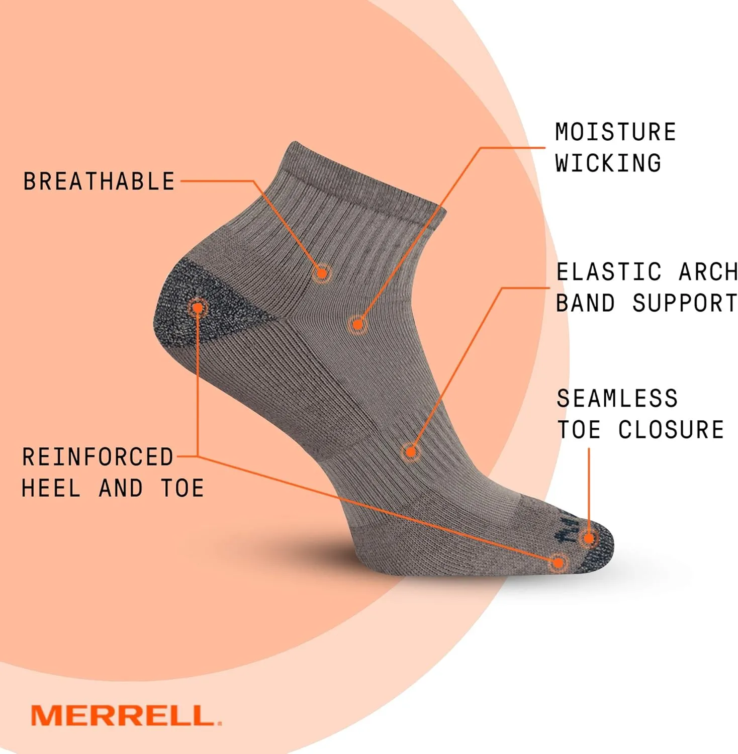 Merrell Unisex-Adult Wool Everyday Hiking Ankle Socks - 3 & 6 Pairs - Cushioned Moisture Wicking