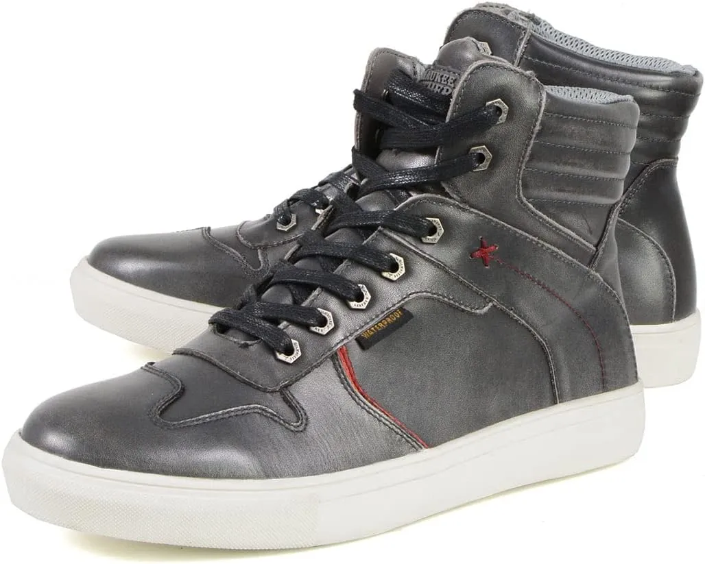 Milwaukee Leather MBM9153 Men's Vintage Grey Leather High-Top Reinforced Street Riding Waterproof Shoes - 9