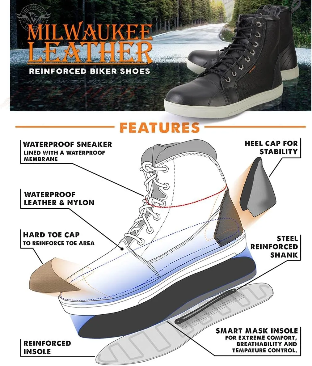 Milwaukee Leather Men's Motorcycle Reinforced Street Biker Casual Riding Shoes Leather Suede Canvas - 10.5