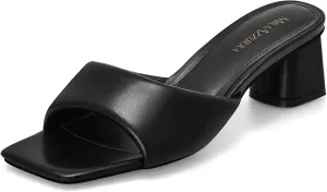 MIRAAZZURRA Heel Mules for Woman Square Open Toe Chunky Block Heel Slip on Heeled Sandals Casual Comfort Party Shoes