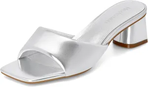 MIRAAZZURRA Heel Mules for Woman Square Open Toe Chunky Block Heel Slip on Heeled Sandals Casual Comfort Party Shoes