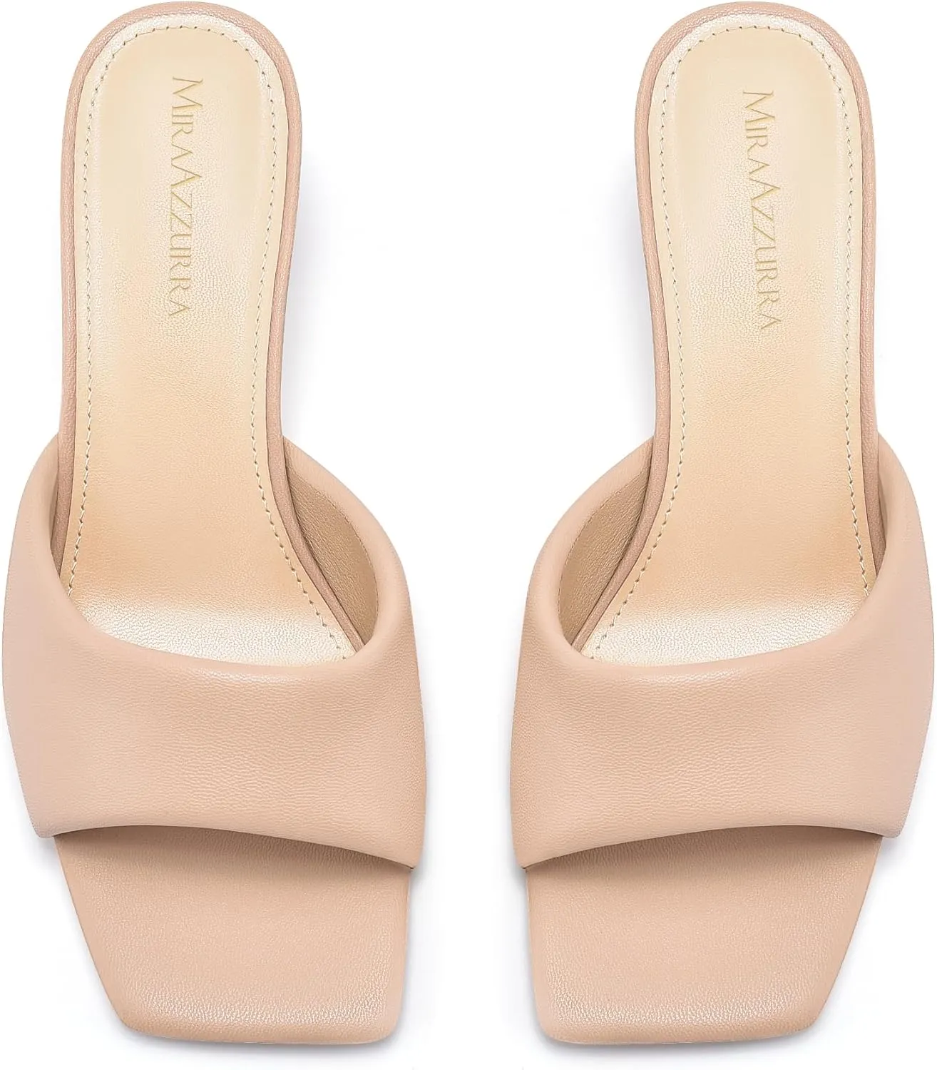 MIRAAZZURRA Heel Mules for Woman Square Open Toe Chunky Block Heel Slip on Heeled Sandals Casual Comfort Party Shoes