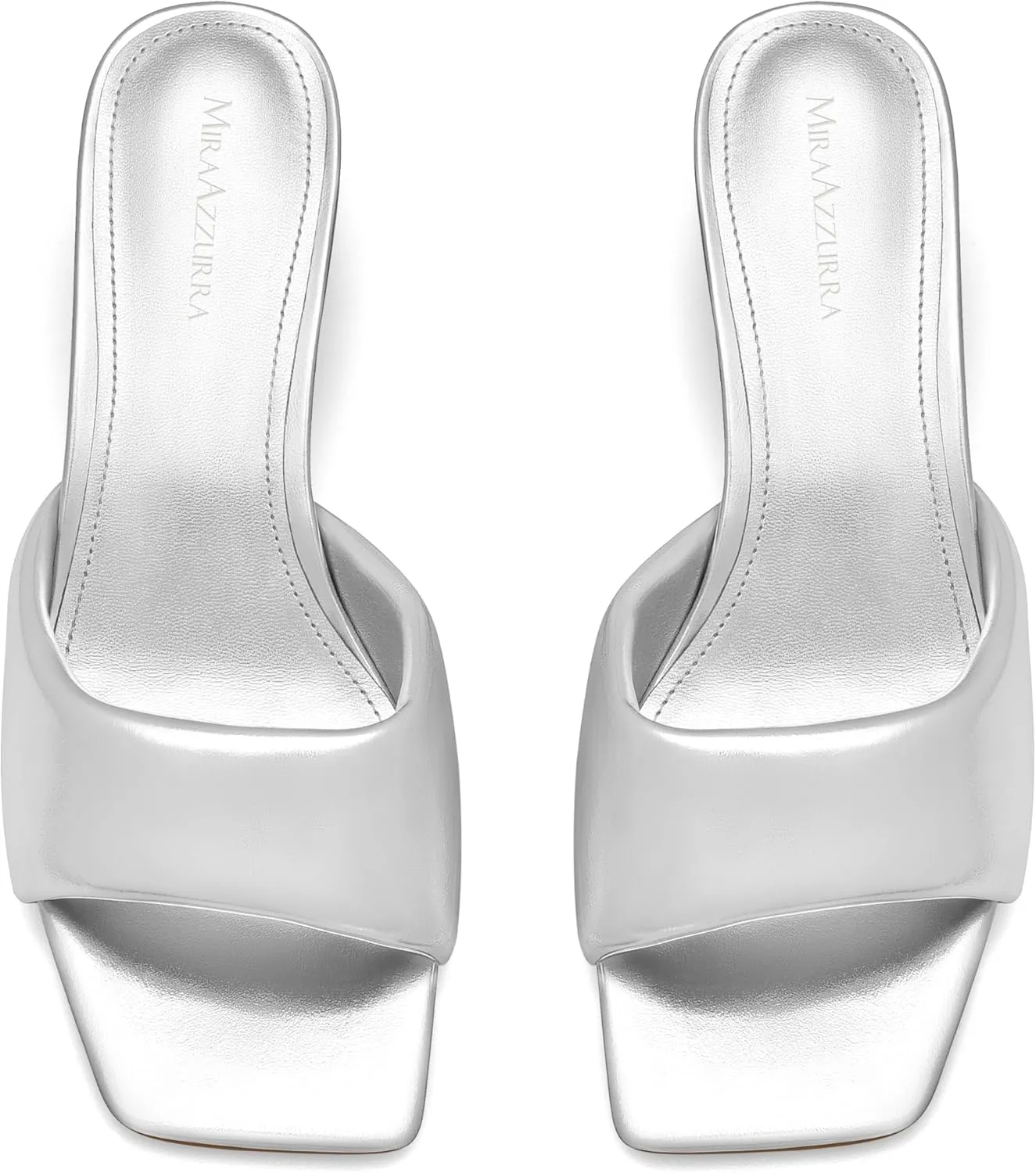 MIRAAZZURRA Heel Mules for Woman Square Open Toe Chunky Block Heel Slip on Heeled Sandals Casual Comfort Party Shoes