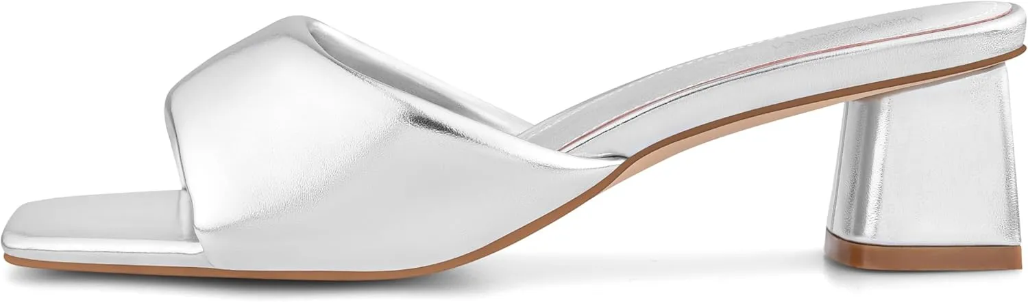 MIRAAZZURRA Heel Mules for Woman Square Open Toe Chunky Block Heel Slip on Heeled Sandals Casual Comfort Party Shoes