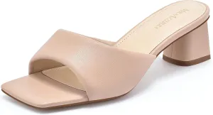 MIRAAZZURRA Heel Mules for Woman Square Open Toe Chunky Block Heel Slip on Heeled Sandals Casual Comfort Party Shoes