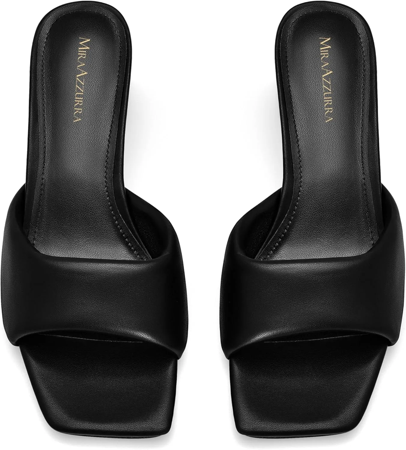 MIRAAZZURRA Heel Mules for Woman Square Open Toe Chunky Block Heel Slip on Heeled Sandals Casual Comfort Party Shoes