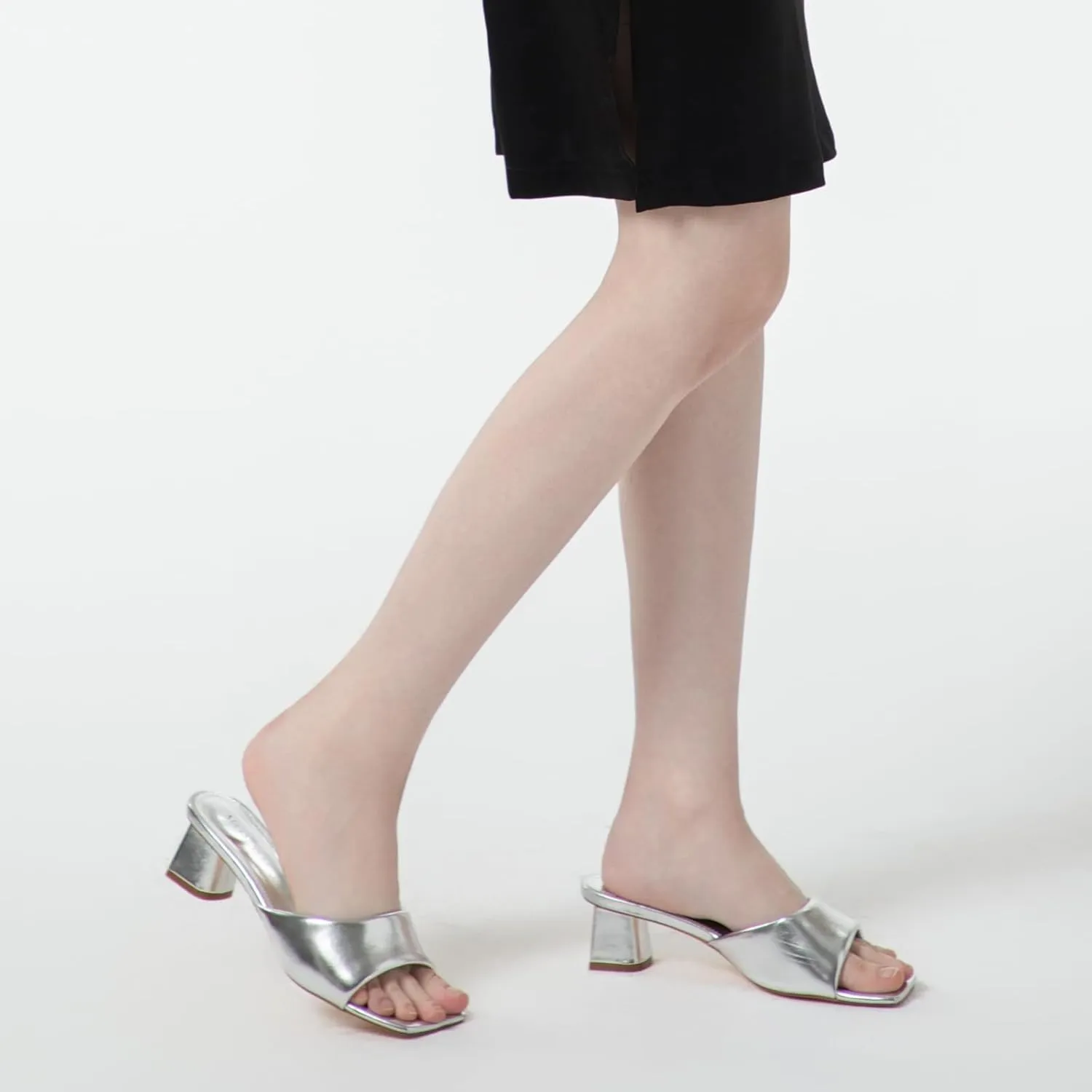 MIRAAZZURRA Heel Mules for Woman Square Open Toe Chunky Block Heel Slip on Heeled Sandals Casual Comfort Party Shoes