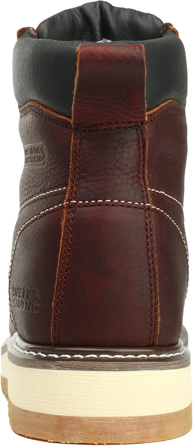 Moc Toe Work Boots for Men Soft Toe Comfortable Full Grain Leather Non Slip Wedge Outsole Construction 6" Workboots