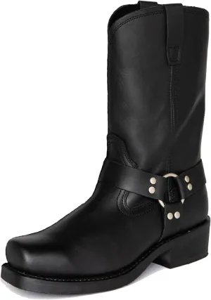Motorcycle Boots Men Harness Straps Mid Calf Pull On Boots for Men Pu Leather Men's Western Boots