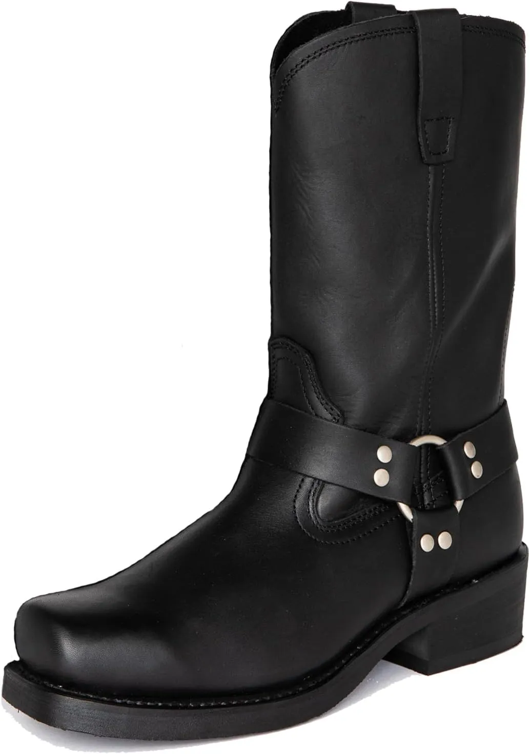 Motorcycle Boots Men Harness Straps Mid Calf Pull On Boots for Men Pu Leather Men's Western Boots