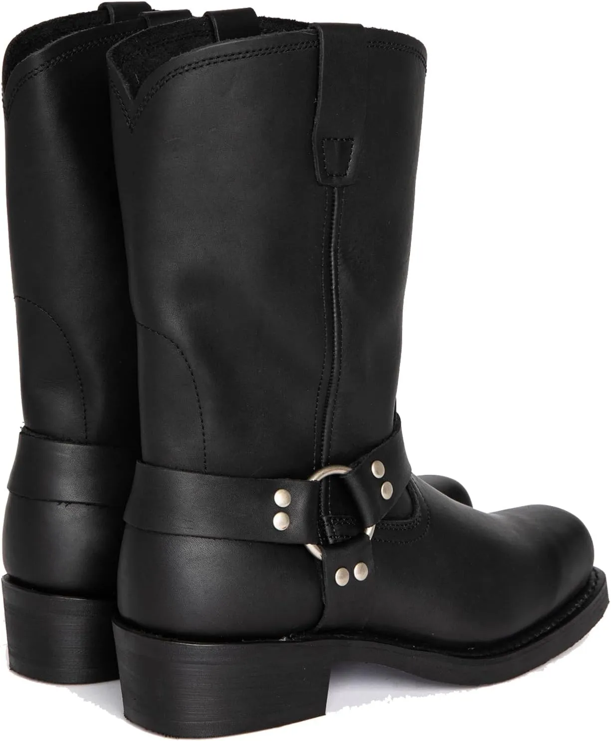 Motorcycle Boots Men Harness Straps Mid Calf Pull On Boots for Men Pu Leather Men's Western Boots