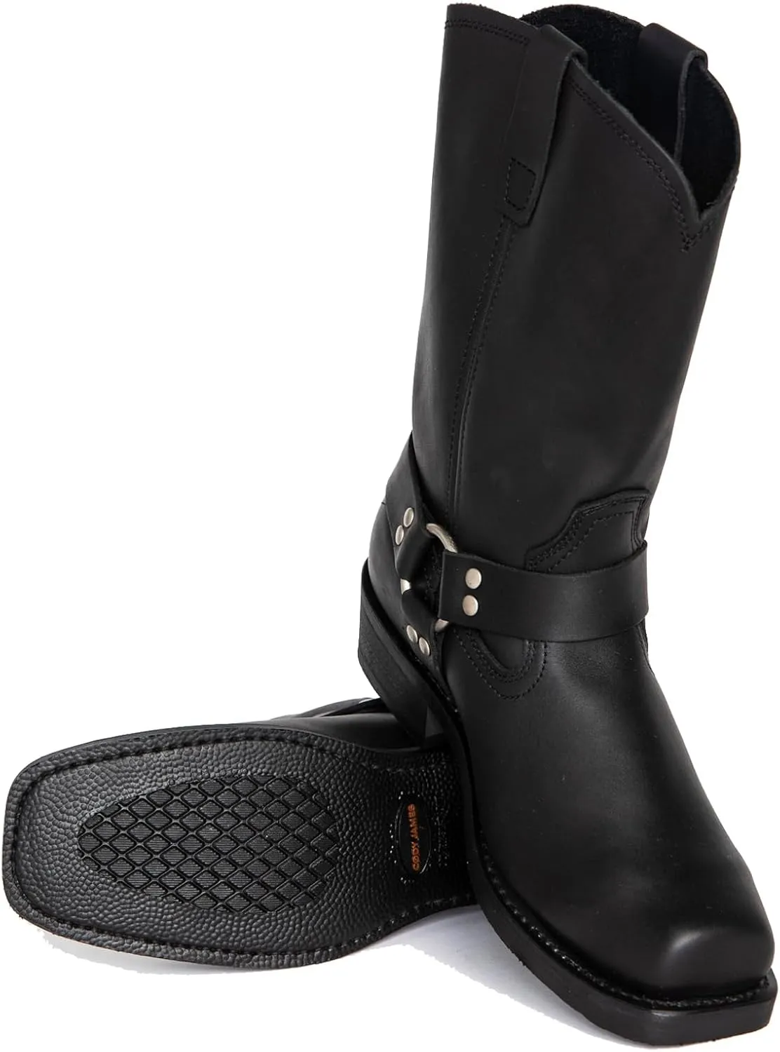 Motorcycle Boots Men Harness Straps Mid Calf Pull On Boots for Men Pu Leather Men's Western Boots