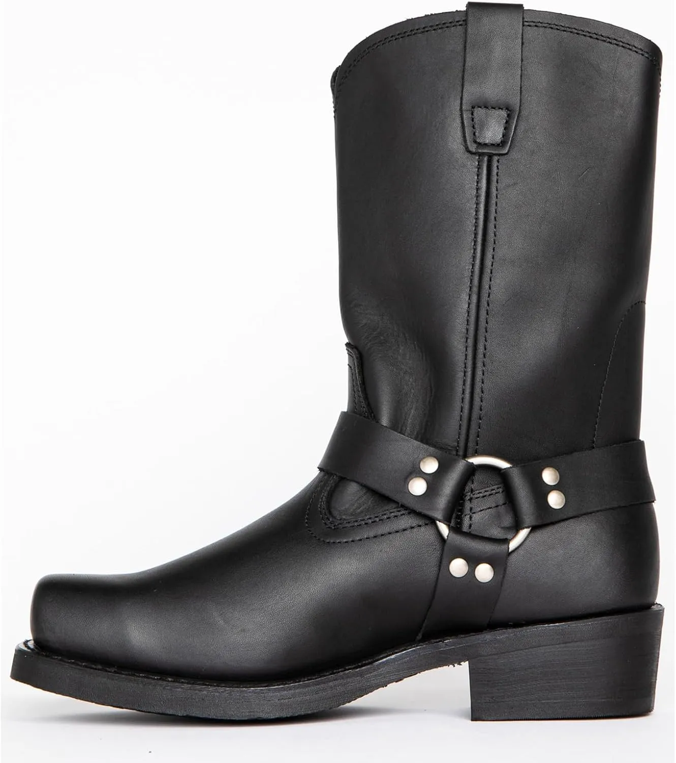 Motorcycle Boots Men Harness Straps Mid Calf Pull On Boots for Men Pu Leather Men's Western Boots