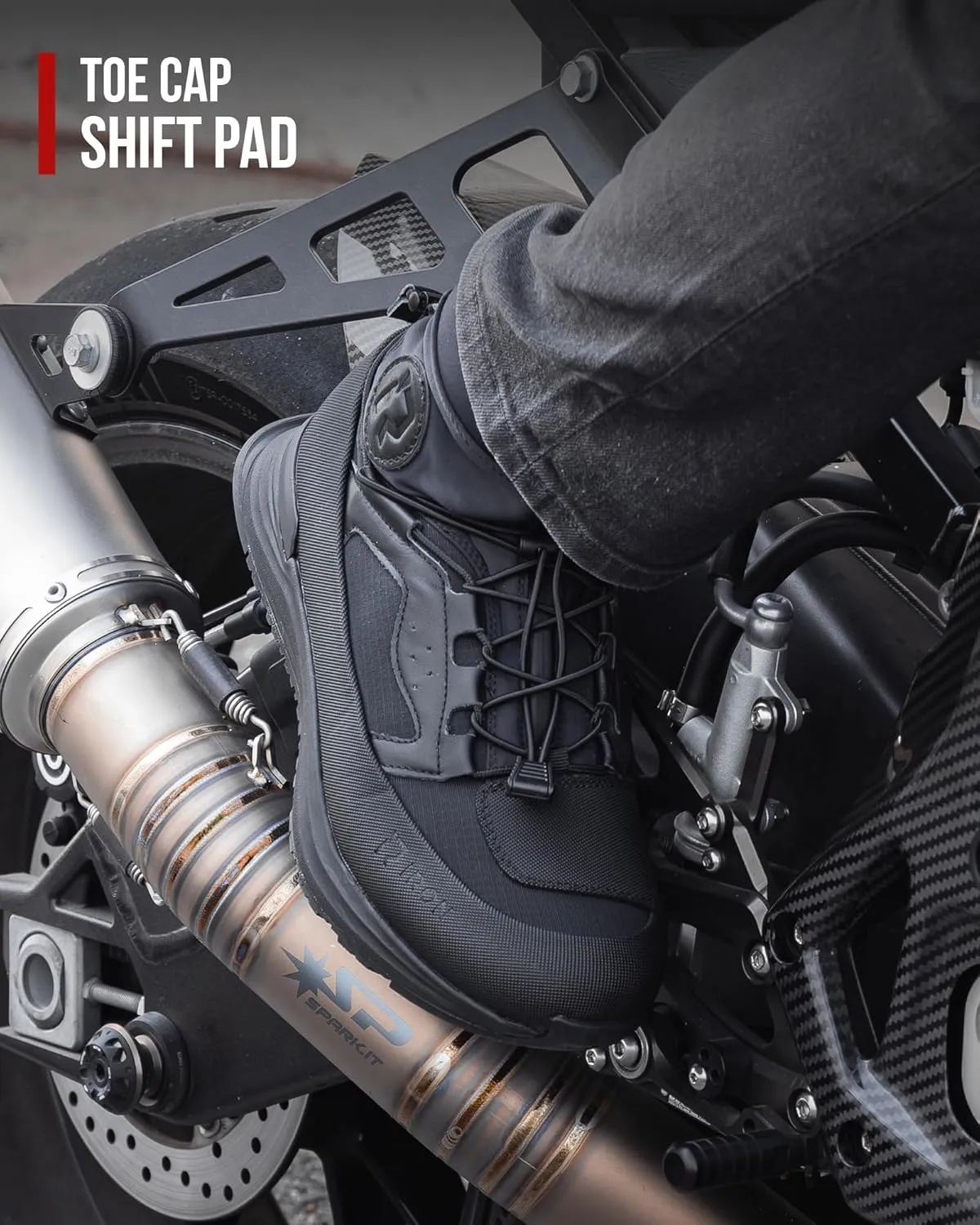 Motorcycle Shoes for Men Breathable Protective Reinforced Street Riding Shoe with Side Zipper Ankle Support Anti-Slip Sole Gear Pad Black