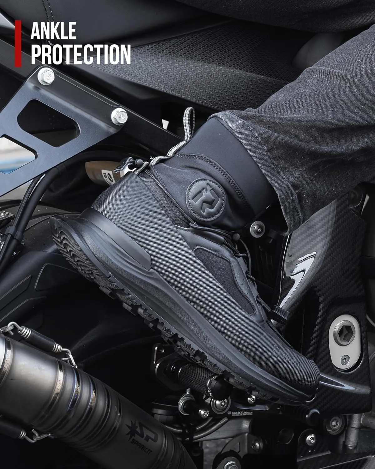 Motorcycle Shoes for Men Breathable Protective Reinforced Street Riding Shoe with Side Zipper Ankle Support Anti-Slip Sole Gear Pad Black