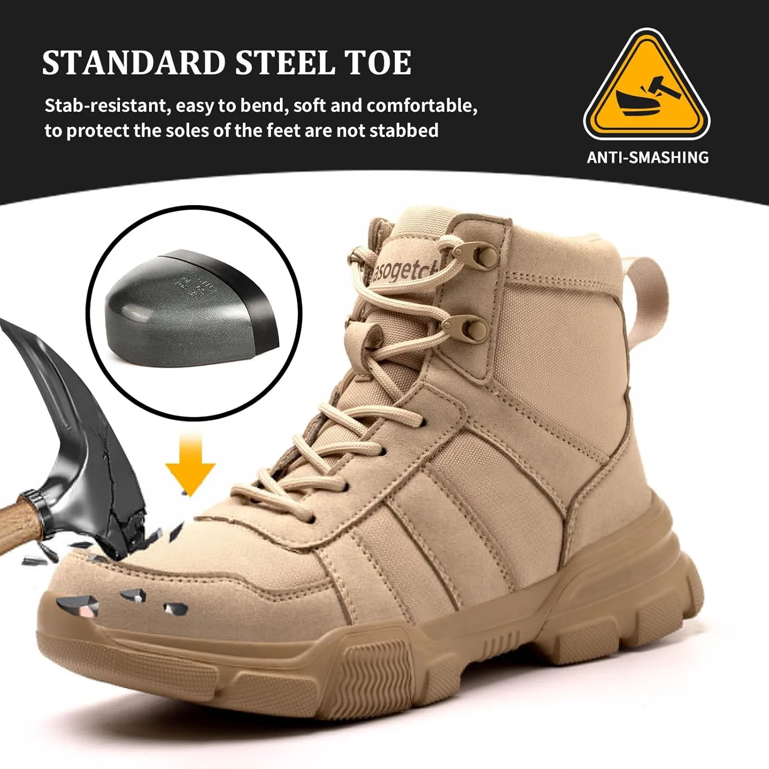 Nasogetch Mens Work Boots Steel Toe Boots for Men Women Comfortable Lightweight Indestructible Shoes Non-Slip Construction Boots Safety