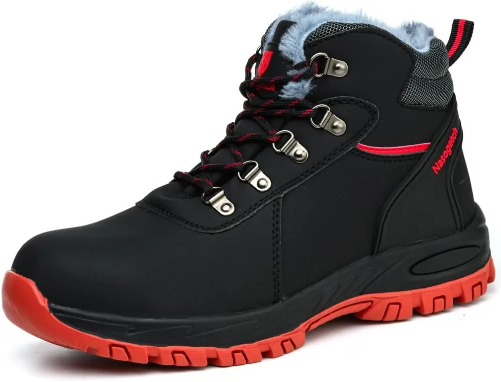 Nasogetch Steel Toe Boots for Men Women Work Boots Comfortable Lightweight Steel Toe Shoes Puncture Proof Non Slip Work Shoes Fleece-Lined