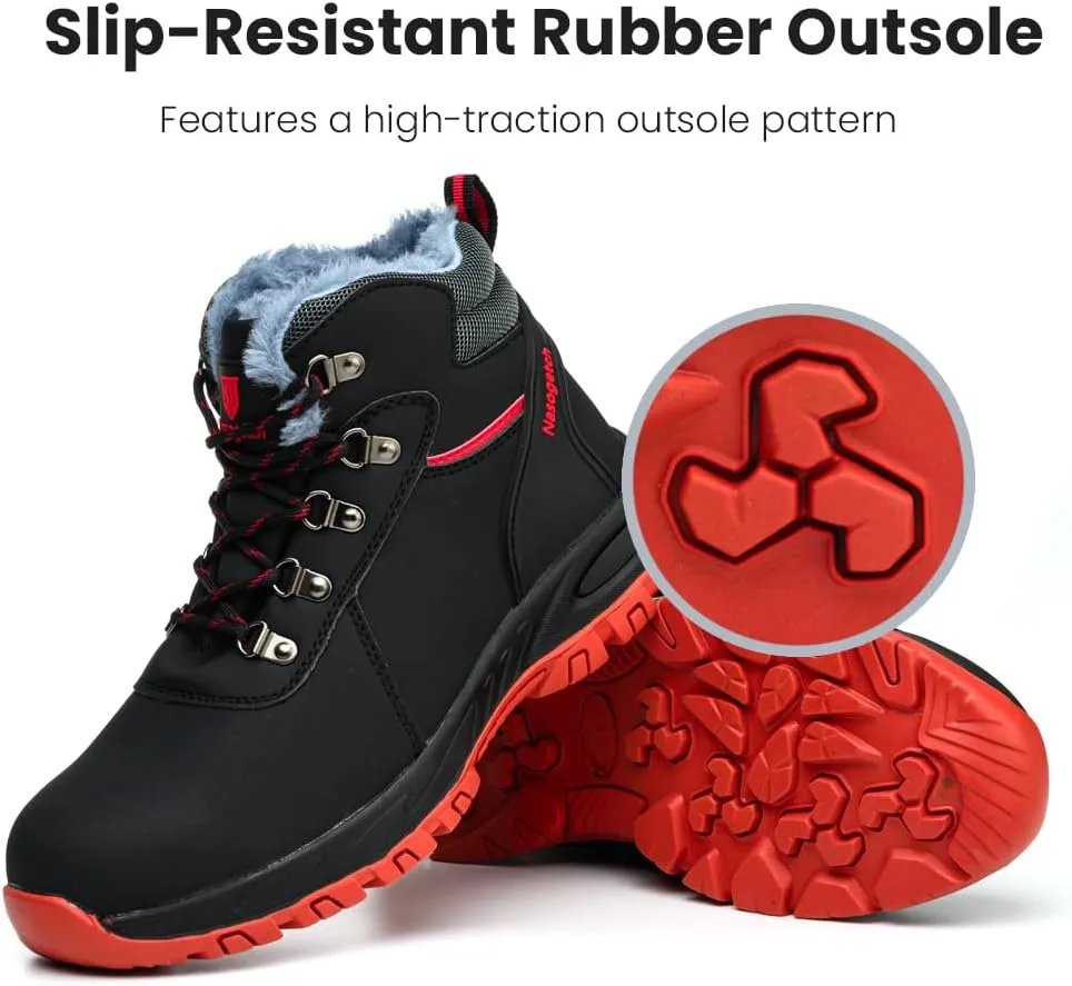 Nasogetch Steel Toe Boots for Men Women Work Boots Comfortable Lightweight Steel Toe Shoes Puncture Proof Non Slip Work Shoes Fleece-Lined