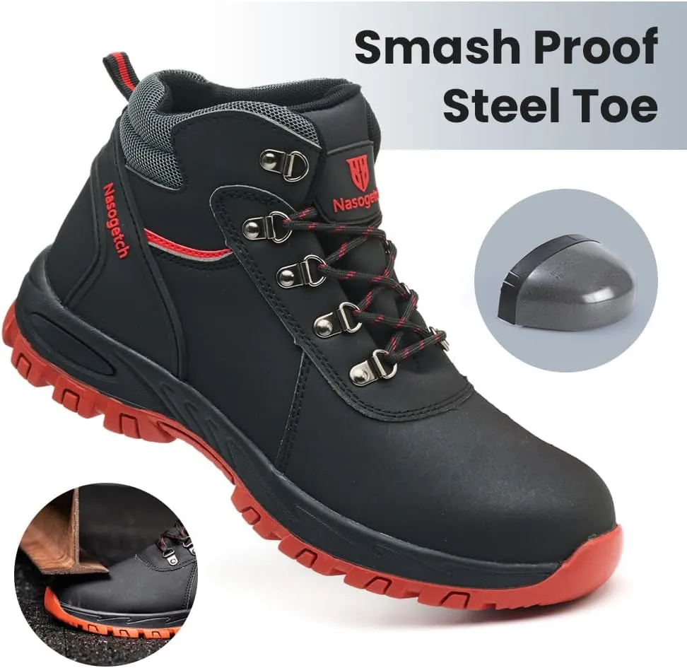 Nasogetch Steel Toe Boots for Men Women Work Boots Comfortable Lightweight Steel Toe Shoes Puncture Proof Non Slip Work Shoes Fleece-Lined