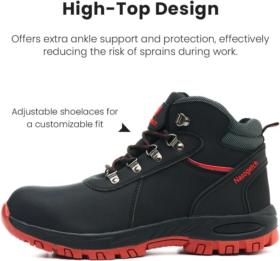 Nasogetch Steel Toe Boots for Men Women Work Boots Comfortable Lightweight Steel Toe Shoes Puncture Proof Non Slip Work Shoes Fleece-Lined
